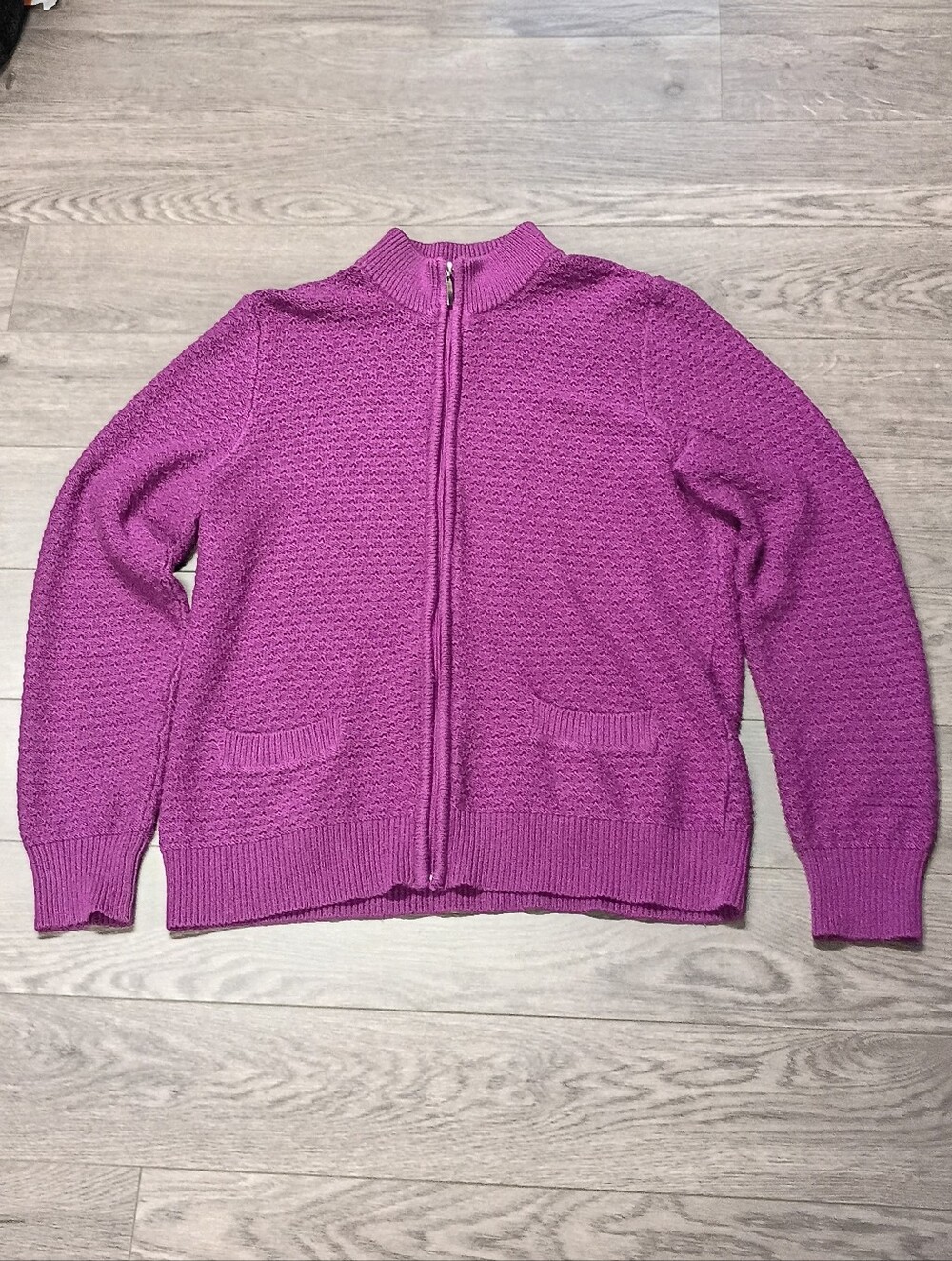 Women's Northern Reflections Zip-Front Textured Sweater Cardigan Purple